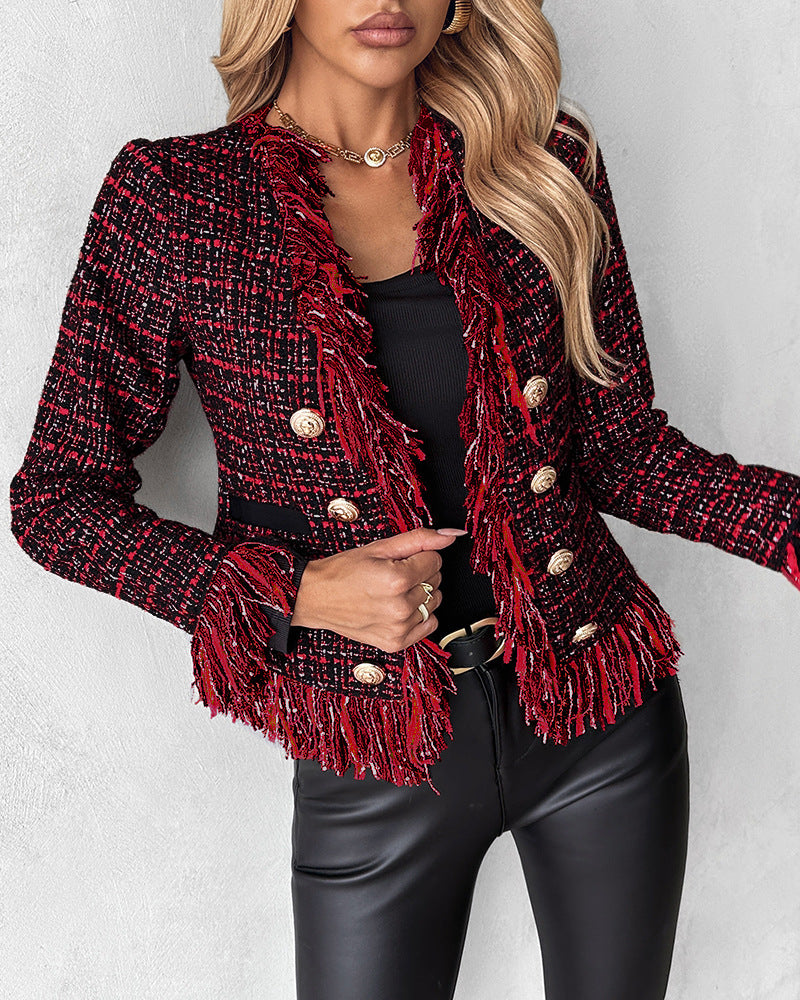 European And American Feminine Straight Tube Coarse Woolen Coat