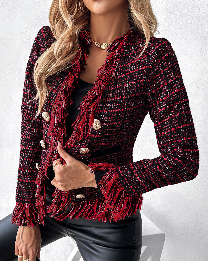 European And American Feminine Straight Tube Coarse Woolen Coat